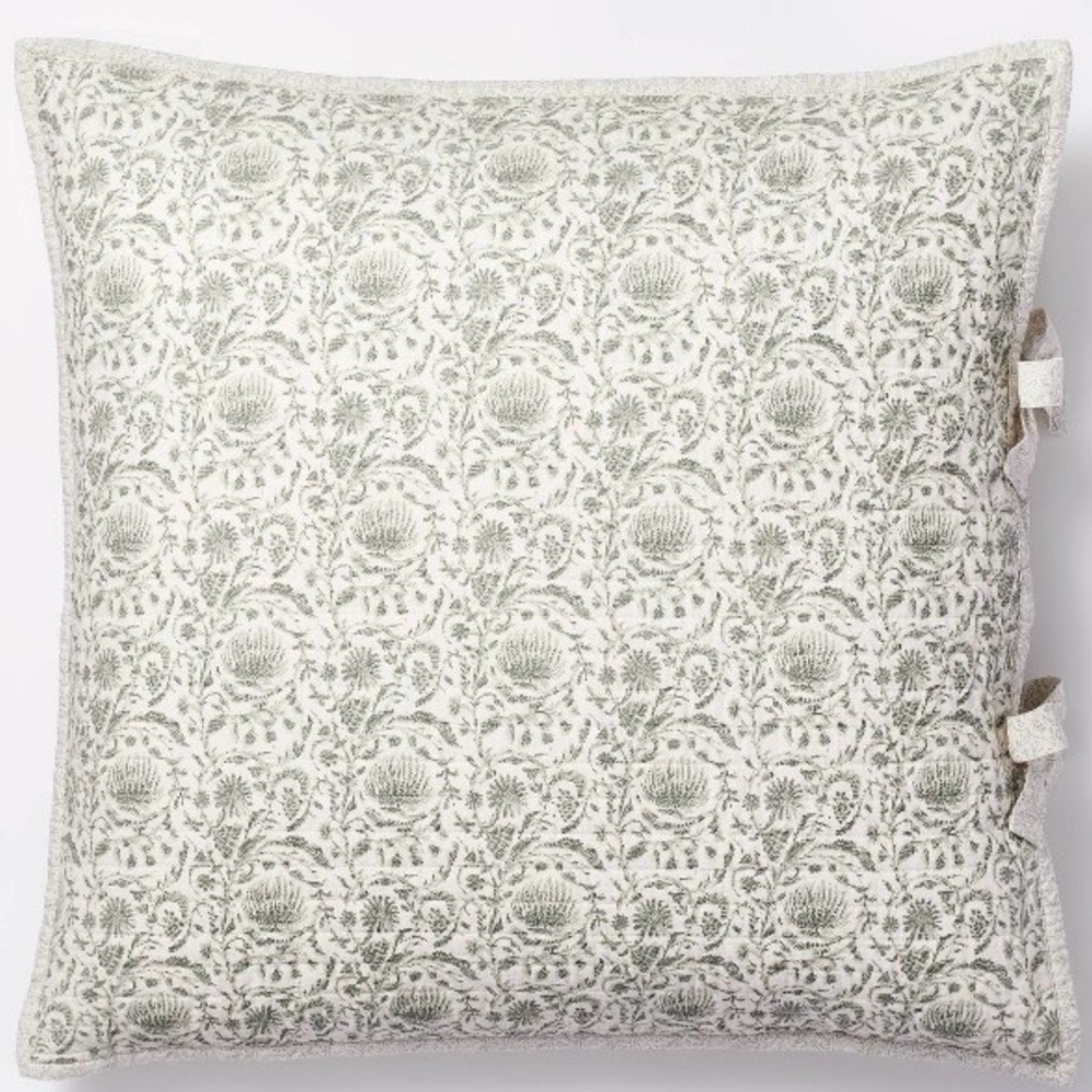 Euro Decorative Border Cotton Slub Print Quilt Sham Light Teal Green NEW